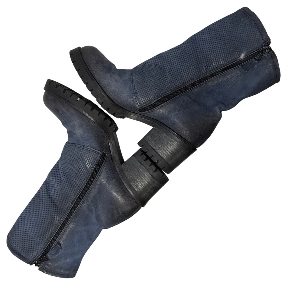 RARE Miz Mooz 8.5 Madena Dual Buckle Boot River Blue Leather Moto Steampunk Boho - Picture 5 of 10